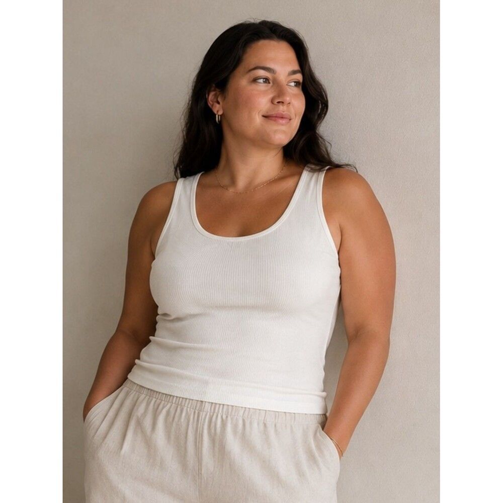 Soft Surroundings Del Tank White Ribbed Sleeveless Plus Size 1X Wardrobe Basic